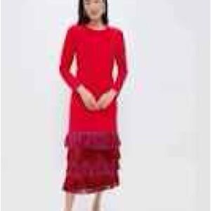 Red Dress with Fringe Details